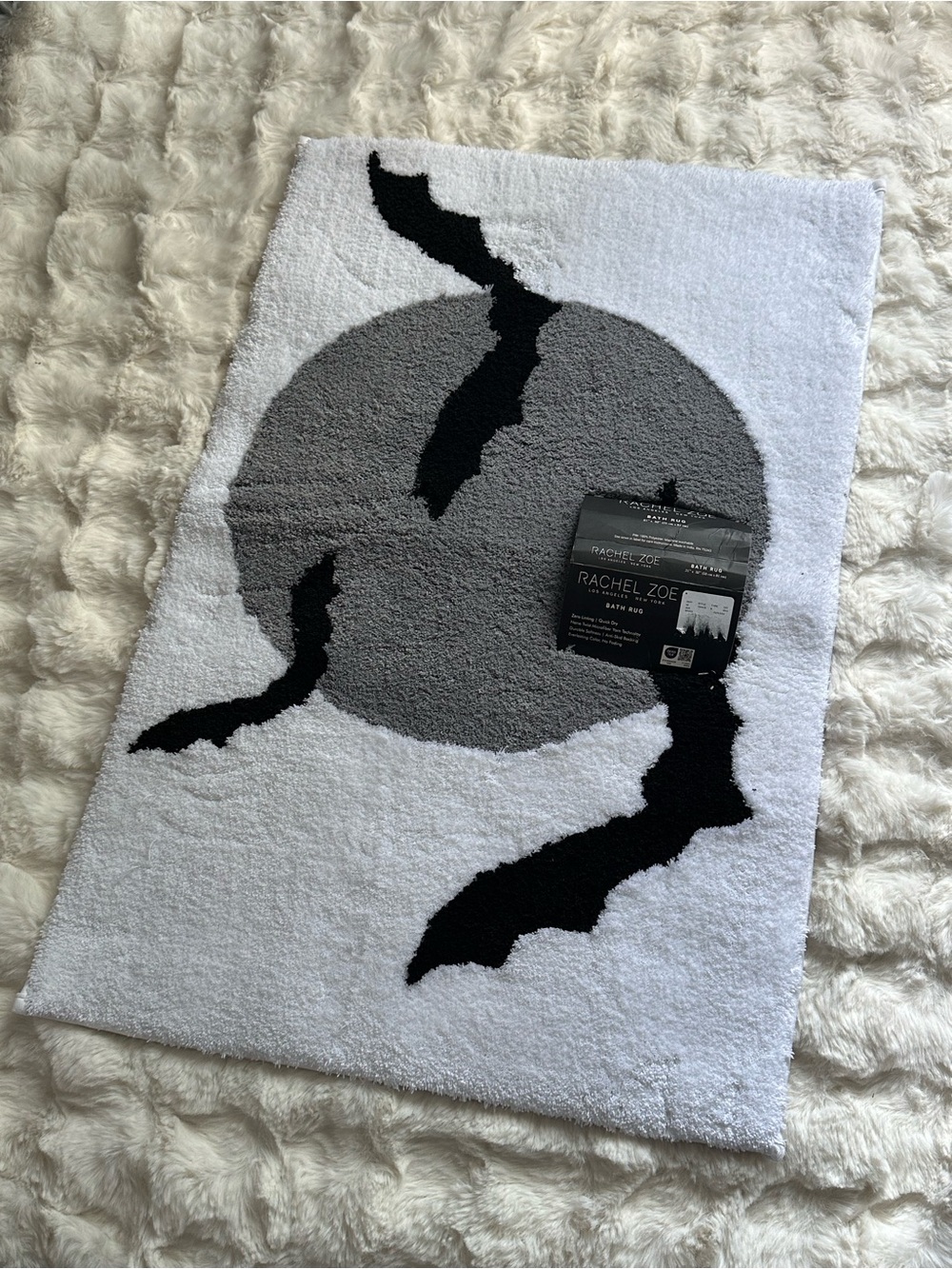 Rachel Zoe Rare Halloween Rug- White, Gray & Black Modern Bath Mat